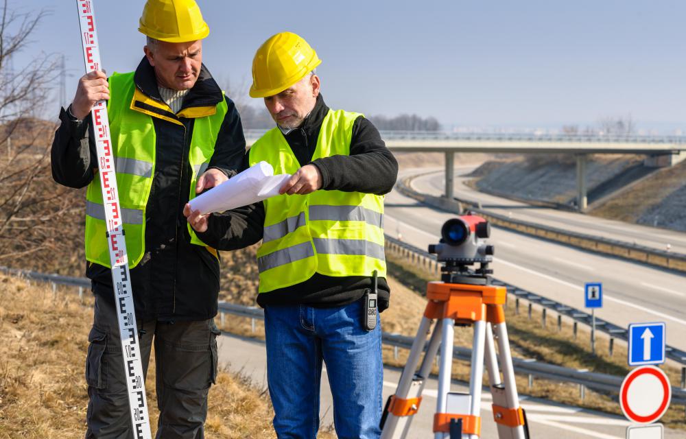 surveyors at highway construction site